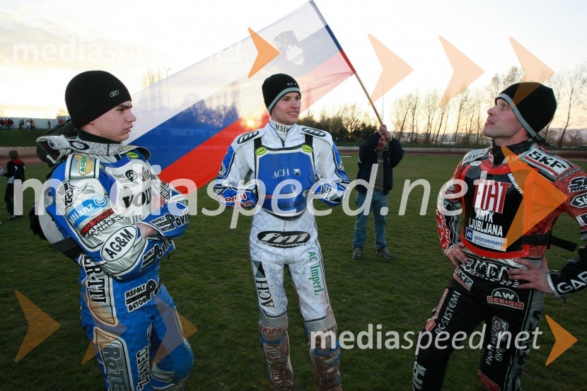 Jurica Pavlic (SK Unia Goričan), Matej Žagar (AMTK Ljubljana) in Jernej Kolenko (AMTK Ljubljana)SPEEDWAY DP posameznikov 2008 2. dirka, Skupina A