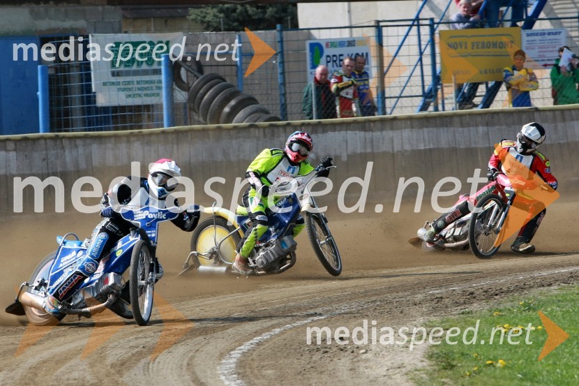 Nikola Pigac (SK Unia Prelog), Nikola Martinec (SK Prelog) in Aleksander Čonda (AMD Krško)SPEEDWAY DP posameznikov 2008 3. dirka, Skupina A