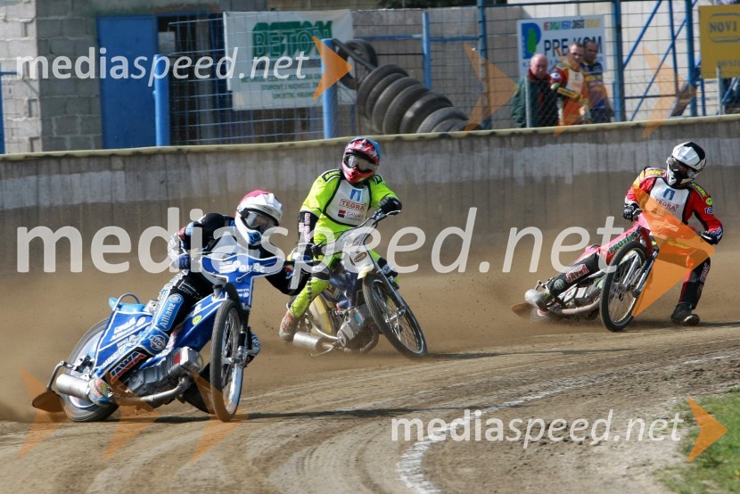Nikola Pigac (SK Unia Prelog), Nikola Martinec (SK Prelog) in Aleksander Čonda (AMD Krško)SPEEDWAY DP posameznikov 2008 3. dirka, Skupina A