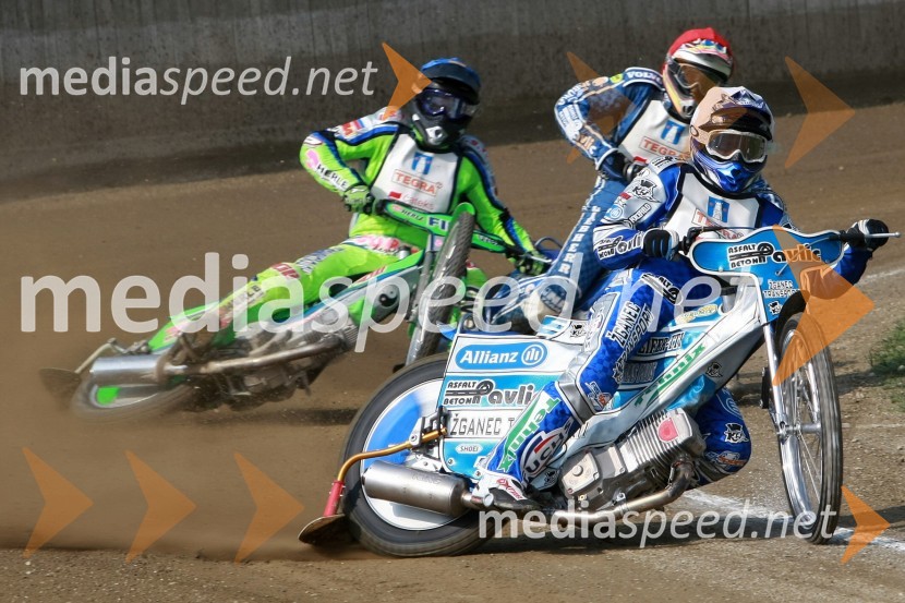 Jurica Pavlic (SK Unia Goričan), Ivan Vargek (SK Unia Goričan) in Manuel Novotny (Avstrija)SPEEDWAY DP posameznikov 2008 3. dirka, Skupina A