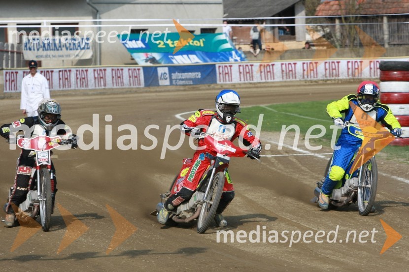 Manuel Hauzinger (Avstrija), Aleksander Čonda (AMD Krško) in Aljoša Remih (AMD Krško)SPEEDWAY DP posameznikov 2008 3. dirka, Skupina A