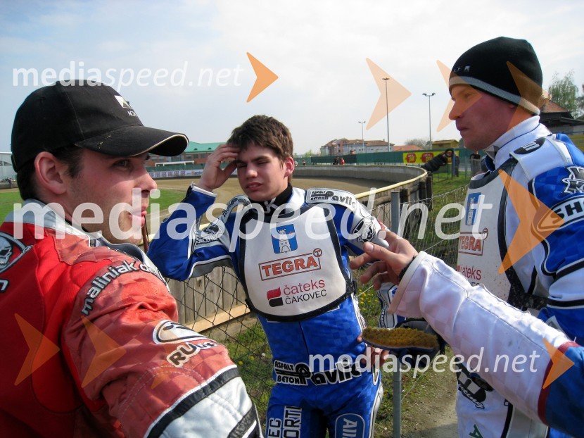 Jernej Kolenko (AMTK Ljubljana), Jurica Pavlic (SK Unia Goričan) in Matej Žagar (AMTK Ljubljana)SPEEDWAY DP posameznikov 2008 3. dirka, Skupina A