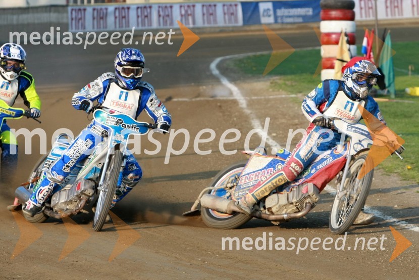 Aljoša Remih (AMD Krško), Jurica Pavlic (SK Unia Goričan) in Izak Šantej (AMD Krško)SPEEDWAY DP posameznikov 2008 3. dirka, Skupina A