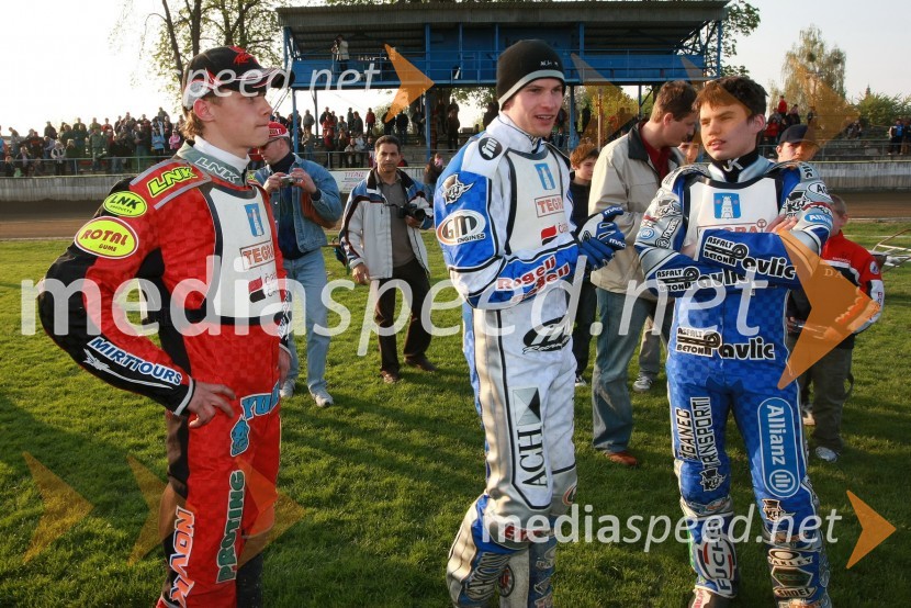 Aleksander Čonda (AMD Krško), Matej Žagar (AMTK Ljubljana) in Jurica Pavlic (SK Unia Goričan)SPEEDWAY DP posameznikov 2008 3. dirka, Skupina A