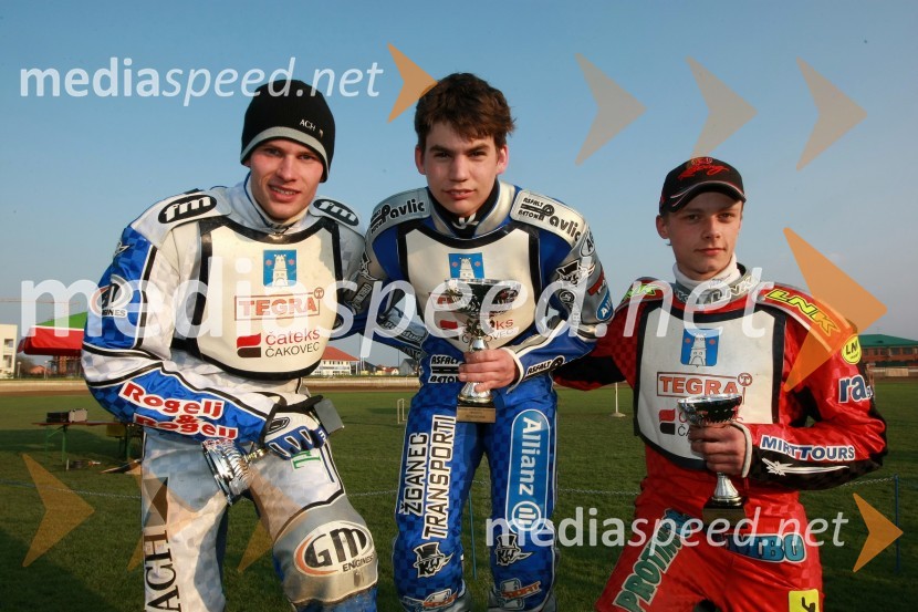 Matej Žagar (AMTK Ljubljana), Jurica Pavlic (SK Unia Goričan) in Aleksander Čonda (AMD Krško)SPEEDWAY DP posameznikov 2008 3. dirka, Skupina A