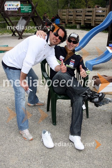 Jernej Kuntner, igralec in voditelj prireditve in Aleš Gorza, smučarPodelitev nagrad ob zaključku sezone alpskih disciplin, Snežni stadion