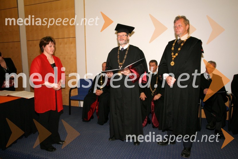 Dr. Tatjana Unuk, prof. dr. Ivan Rozman, rektor Univerze v Mariboru in prof. dr. Jernej Turk, dekan Fakultete za kmetijstvo UMPromocija doktorjev znanosti Univerze v Mariboru, april 2008