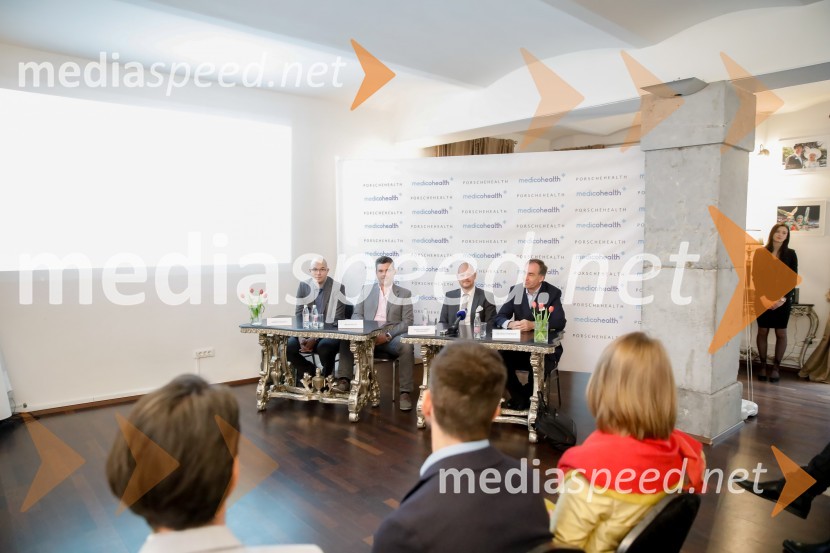 dr. Andrej Muževič, ekonomist, soustanovitelj Medicohealth;  Milan Rajlič, soustanovitelj Medicohealth;  Marko Muhrer Schwaiger, soustanovitelj Medicohealth; dr. Rolf Porsche, član upravnega odbora, predsednik uprave Porschehealth Medicohealth, predstavitev slovenske aplikacije