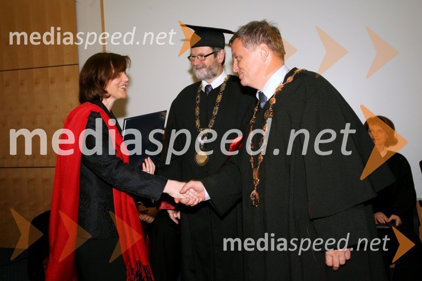 Dr. Tanja Hojs Fabjan, prof. dr. Ivan Rozman, rektor Univerze v Mariboru in prof. dr. Ivan Krajnc, dekan Medicinske fakultete UMPromocija doktorjev znanosti Univerze v Mariboru, april 2008