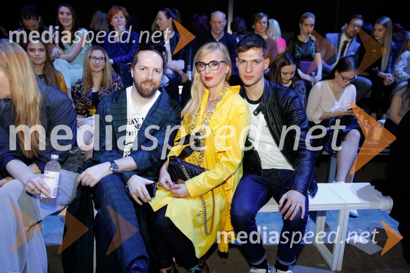  Dejan David Kemperl, glavni in odgovorni urednik revij David in Golf klub;  Blanka Košmerlj, NLB Skladi;  Sebastjan Jenko, manekenLjubljana Fashion Week (LJFW) 2018, 3. dan