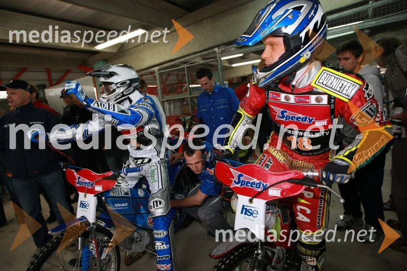 Matej Žagar (AMTK Ljubljana) in Denis Štojs (ST Lendava), SlovenijaSPEEDWAY GRAND PRIX, VN Slovenije 2008, trening