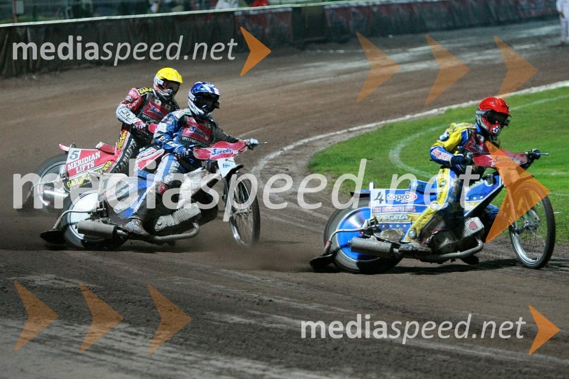 Hans Andersen, Danska, Nicki Pedersen, Danska in Tomasz Gollob, PoljskaSPEEDWAY GRAND PRIX, VN Slovenije 2008, dirka