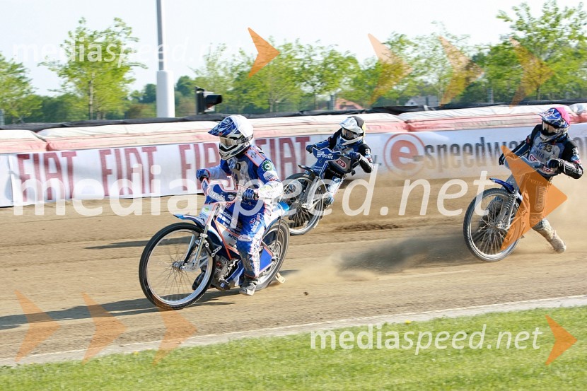 Matija Duh, AMD Krško, Nikola Pigac, SK Unia Goričan in Dino Kovačić SK, Unia Goričan
SPEEDWAY, DP mladincev 2008 1. dirka