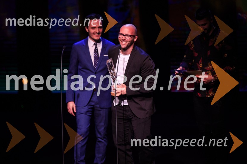  Blaž Švab, pevec, skupina Modrijani;  Ciril Komotar, vloger Komotar MinutaŽarometi 2018, podelitev medijskih nagrad za leto 2017