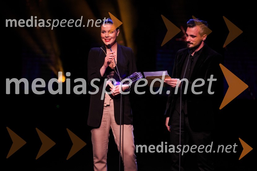  Vesna Ponorac, igralka;  Primož Vrhovec, igralecŽarometi 2018, podelitev medijskih nagrad za leto 2017