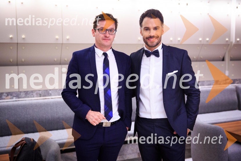  Saša  Jerković, novinar;  David Urankar, televizijski voditelj, manekenŽarometi 2018, druženje po prireditvi