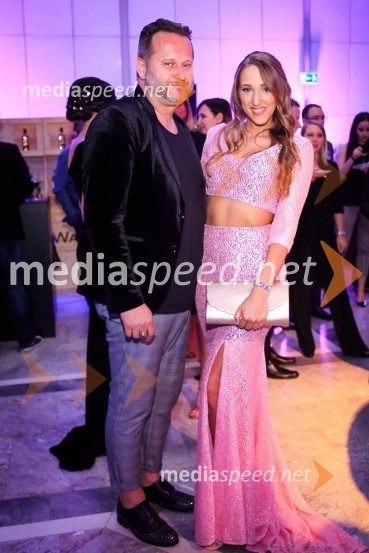  Miki Vlahović,  član skupine Victory;  Eva Plešnar, modelŽarometi 2018, druženje po prireditvi