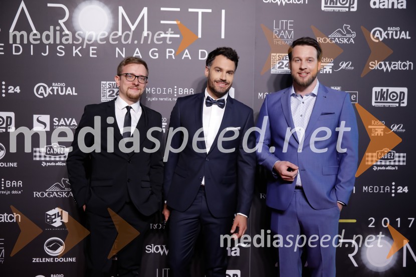  Sašo  Braz - Renton, scenarist;  David Urankar, televizijski voditelj, maneken;  Rok Bohinc, igralecŽarometi 2018, rdeča preproga