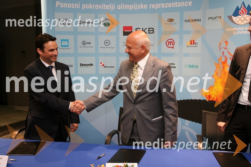 Danilo Ferjančič, direktor Porsche Slovenija in Janez Kocijančič, predsednik Olimpijskega komiteja SlovenijePodpis sponzorske pogodbe med Porsche Slovenija in Olimpijskim komitejem Slovenije