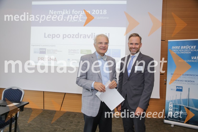   Bernhard Hauer, stalni namestnik veleposlanika Zvezne Republike Nemčije v Sloveniji;  Simon Pöpperl, namestnik direktorice, Slovensko-nemška gospodarska zbornicaNemški forum 2018