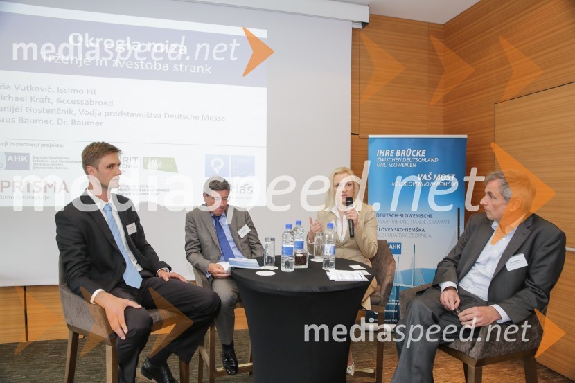  Danijel Gostenčnik, Vodja predstavništva Deutsche Messe in Koelnmesse;  Michael Kraft, Accessabroad;  Saša Vutkovič, direktorica ISSIMO FIT d.o.o.;  Claus Baumer, Dr. Baumer ConsultantsNemški forum 2018
