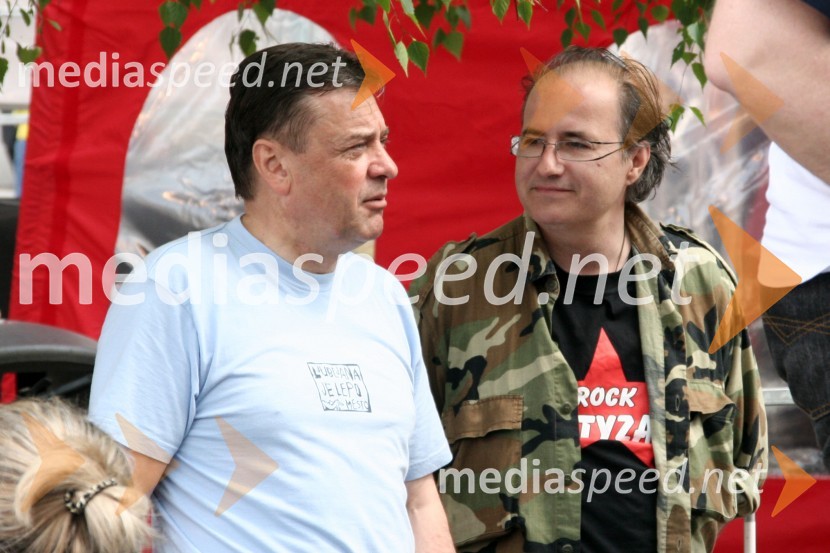 Zoran Janković, župan Ljubljane in Aleš Klinar, skupina Rock Partyzani52. pohod Pot ob žici