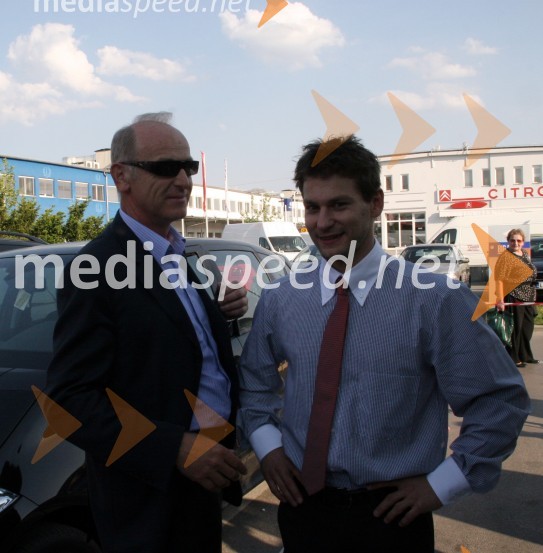 Jože Mermal, predsednik uprave BTC in Mitja Petkovšek, gimnastičarSprejem evropskega prvaka na bradlji Mitje Petkovška ter bronastega na drogu Aljaža Pegana