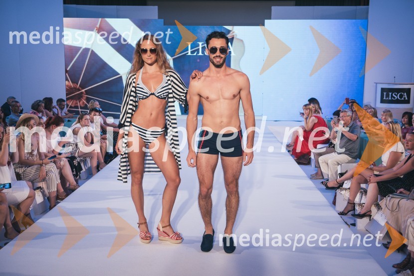  Ariela Mandelc, 1. spremljevalka Miss Universe 2017;  Gašper Tratnik, manekenLisca predstavila kolekcijo pomlad - poletje 2019