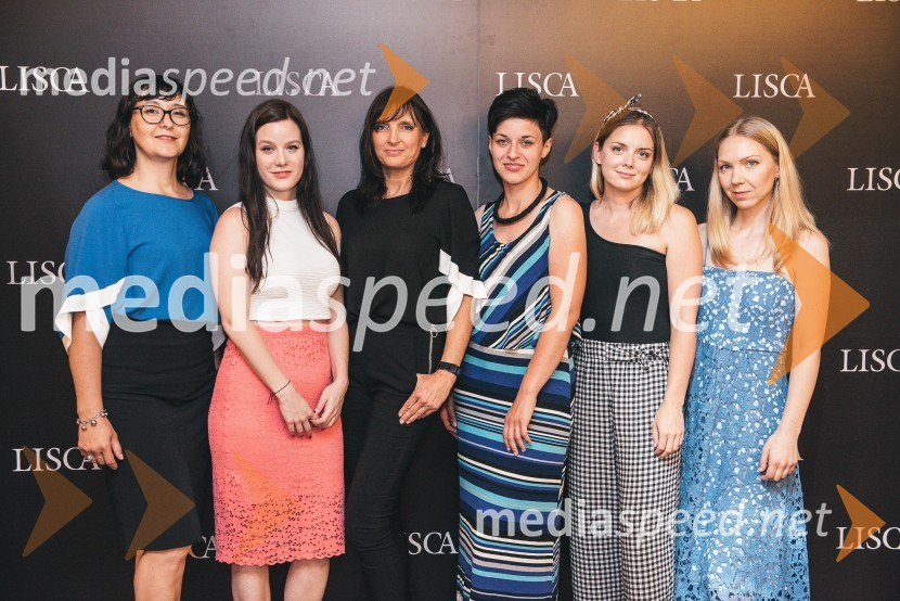  Melita Letnar, oblikovalka, Lisca;  Maja Nedič, modna oblikovalka;  Suzana Gorišek, oblikovalka, Lisca;  Klementina Kranvogel, oblikovalka, Lisca;  Rebeka  Lovrič Anušič, modna oblikovalka, Lisca;  Maja Ratajc, art direktorica, LiscaLisca predstavila kolekcijo pomlad - poletje 2019