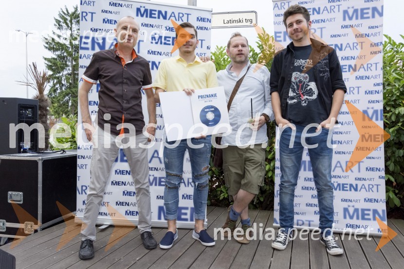  Mitja Tori, skupina Orlek;  Žan  Libnik, Flora & Paris;  Jure Tori, glasbenik;  Peter Jeretič, Flora & ParisPodelitev glasbenih nagrad založbe Menart