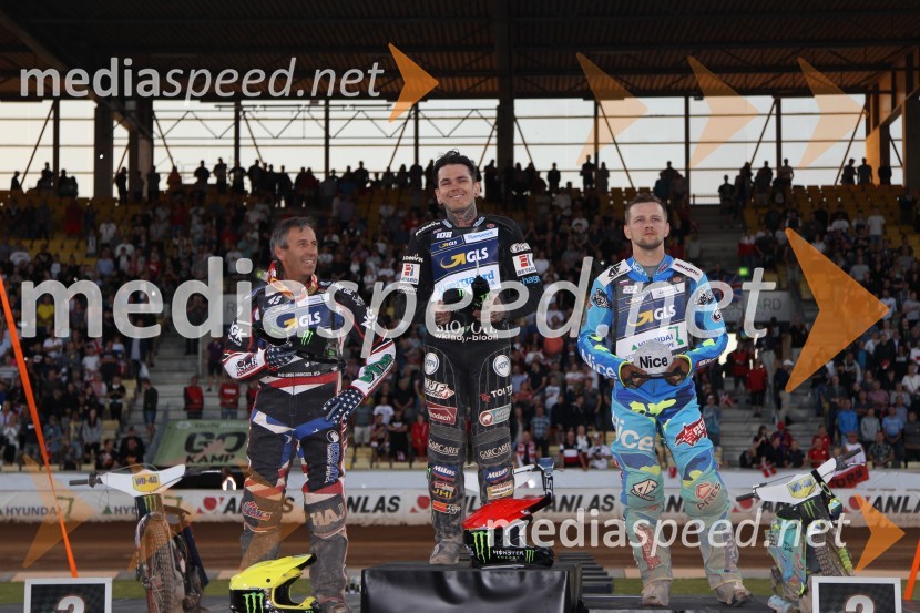  Artem Laguta , speedwayist (Rusija);  Tai  Woffinden, speedwayist (Velika Britanija);  Greg  Hancock, speedwayist (ZDA)Žagar s petimi točkami iz Horsensa