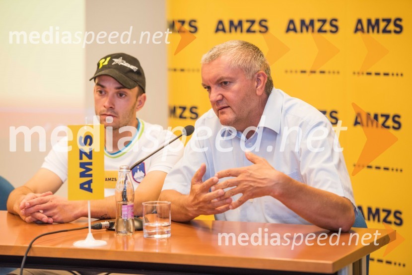  Matic Ivačič, speedwayist (AMD Krško);  Igor Kolenko, predsednik komisije za speedway pri AMZSOrganizatorji in slovenska voznika pred dirko za VN Slovenije v Krškem zelo optimistični