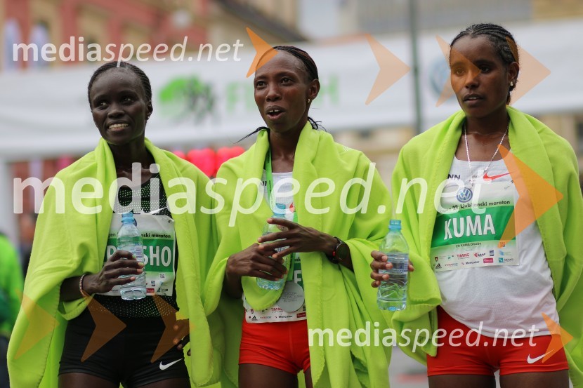  Visiline Jepkesho, tekačica;  Selly Chepyego, tekačica;  Dibabe Kuma, tekačicaNa 23. ljubljanskem maratonu slavila Etiopijec in Kenijka