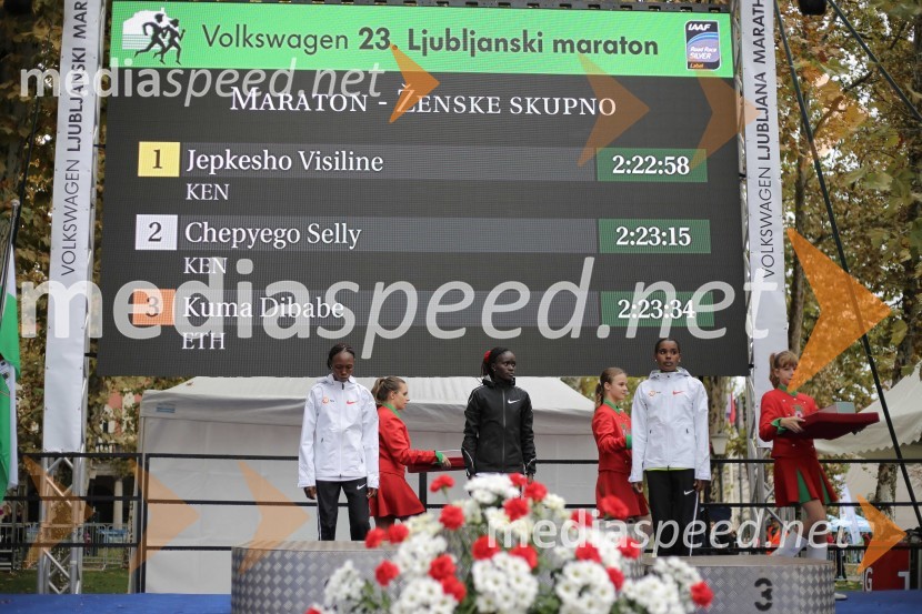  Selly Chepyego, tekačica;  Visiline Jepkesho, tekačica;  Dibabe Kuma, tekačicaNa 23. ljubljanskem maratonu slavila Etiopijec in Kenijka
