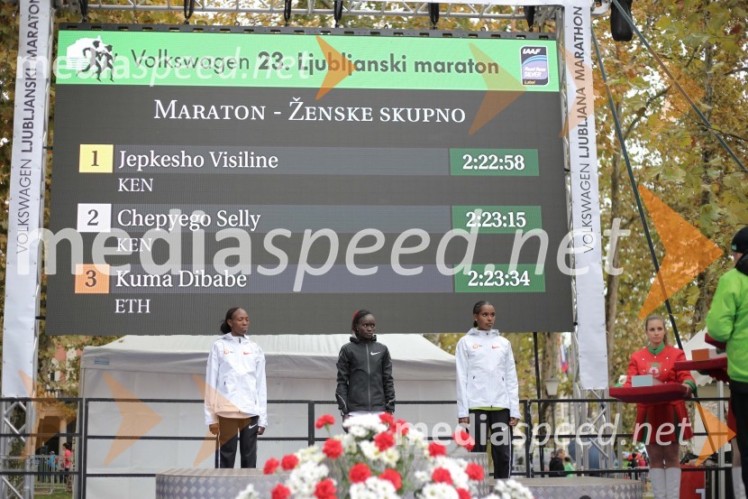  Selly Chepyego, tekačica;  Visiline Jepkesho, tekačica;  Dibabe Kuma, tekačicaNa 23. ljubljanskem maratonu slavila Etiopijec in Kenijka