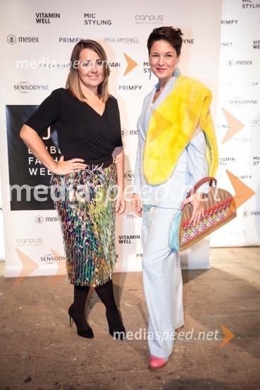  Katja Klavora, predstavnica odnosov z javnostmi PRO PLUS;  Urška Podojstršek SlanaLjubljana Fashion Week 2018, prvi dan