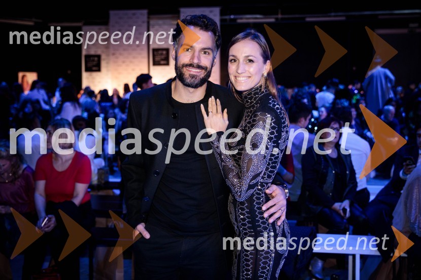  David Urankar, televizijski voditelj, maneken;  Ajda Rotar UrankarLjubljana Fashion Week 2018, prvi dan
