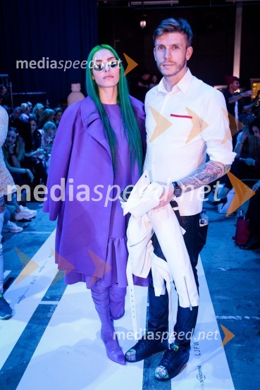  Sara Briški Cirman - Raiven, pevka, harfistka;  	Iztok  Podbornik, Autocommerce, d.o.o. Ljubljana Fashion Week 2018, prvi dan