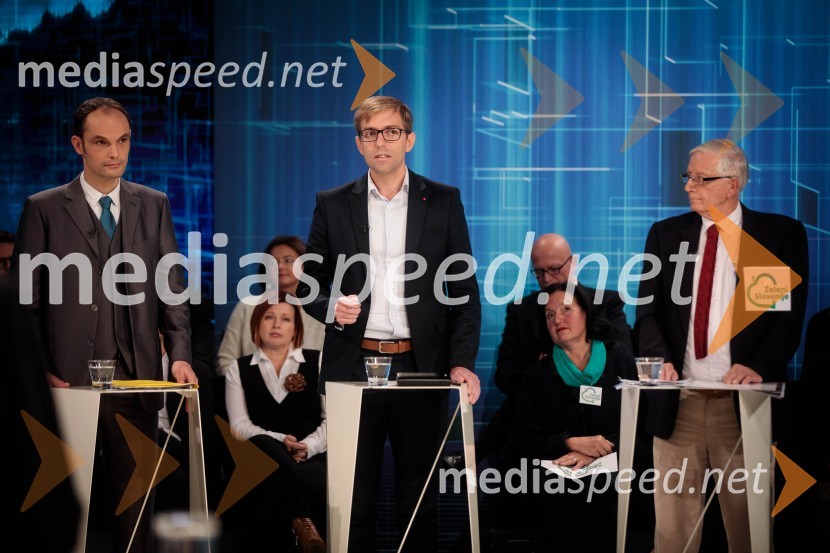  Anže Logar, poslanec SDS, predsednik Ljubljanskega odbora SDS ;  Marko Koprivc, poslanec SD;  Tomaž Ogrin, kandidat Stranke mladihPredvolilno soočenje kandidatov za župana Ljubljane