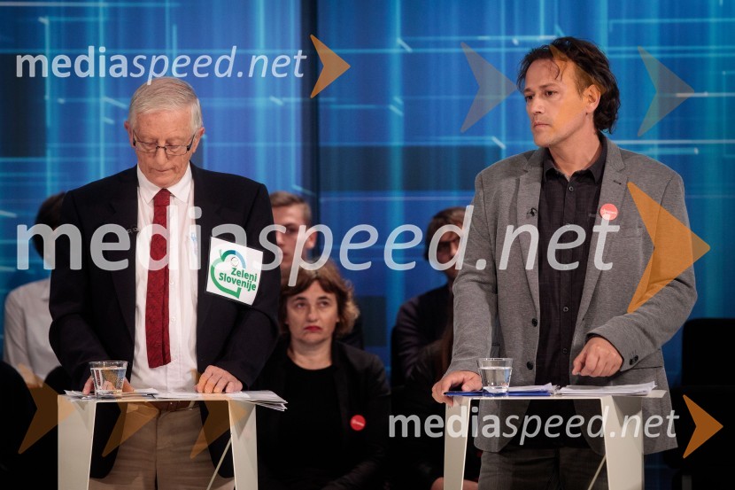  Tomaž Ogrin, kandidat Stranke mladih;  Milan  Jakopovič, humanitarec, ustanovitelj in predsednik dobrodelnega društva Petka za nasmehPredvolilno soočenje kandidatov za župana Ljubljane