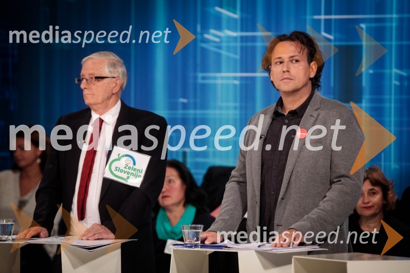  Tomaž Ogrin, kandidat Stranke mladih;  Milan  Jakopovič, humanitarec, ustanovitelj in predsednik dobrodelnega društva Petka za nasmehPredvolilno soočenje kandidatov za župana Ljubljane