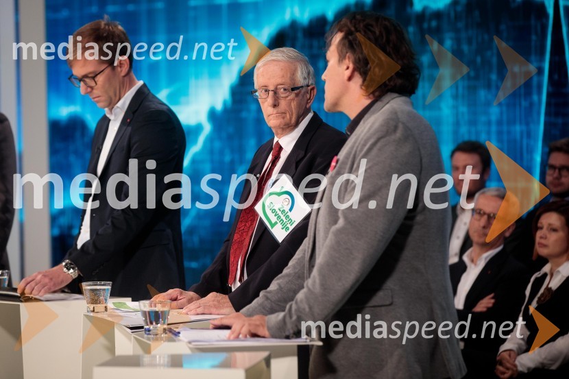  Marko Koprivc, poslanec SD;  Tomaž Ogrin, kandidat Stranke mladih;  Milan  Jakopovič, humanitarec, ustanovitelj in predsednik dobrodelnega društva Petka za nasmehPredvolilno soočenje kandidatov za župana Ljubljane