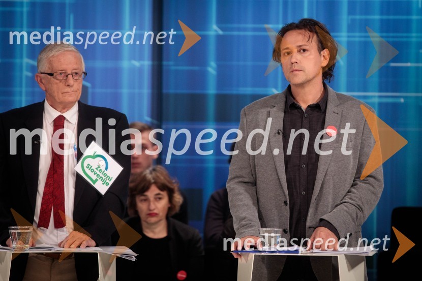  Tomaž Ogrin, kandidat Stranke mladih;  Milan  Jakopovič, humanitarec, ustanovitelj in predsednik dobrodelnega društva Petka za nasmehPredvolilno soočenje kandidatov za župana Ljubljane