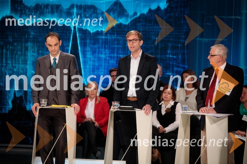  Anže Logar, poslanec SDS, predsednik Ljubljanskega odbora SDS ;  Marko Koprivc, poslanec SD;  Tomaž Ogrin, kandidat Stranke mladihPredvolilno soočenje kandidatov za župana Ljubljane