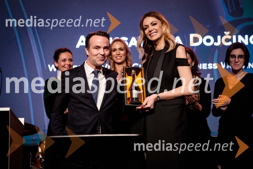  Thomas Bouleuc, direktor, Veuve Clicquot (LVMH);  Aleksandra Dojčinovič, modna oblikovalka in podjetnicaRegijsko nagrado Veuve Clicquot Business Woman Award 2018 osvojila Aleksandra Dojčinović