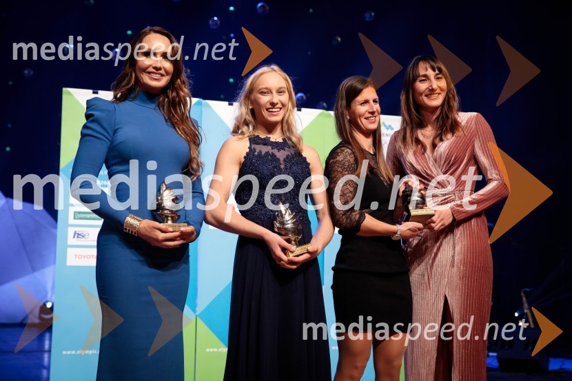  Mirjam Poterbin, mama Luke Dončića;  Janja Garnbret, slovenska športna plezalka;  Tina Mrak, jadralka;  Veronika Macarol, jadralkaLuka Dončić in Janja Garnbret športnika leta 2018