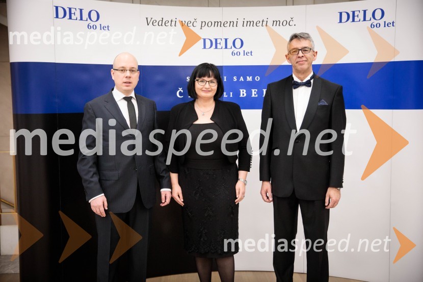  Uroš Urbas, Odgovorni urednik časopisa Delo in Nedelo ter delo.si;  Nataša  Luša, direktorica družbe Delo d.o.o.;  Andrej  Kren, glavni direktor družbe Delo d.o.o.Delo 60 let