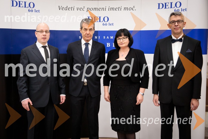  Uroš Urbas, Odgovorni urednik časopisa Delo in Nedelo ter delo.si;  Stojan Petrič, predsednik sosveta Kolektorja in predsednik žirije Delove Podjetniške zvezde;  Nataša  Luša, direktorica družbe Delo d.o.o.;  Andrej  Kren, glavni direktor družbe Delo d.o.o.Delo 60 let