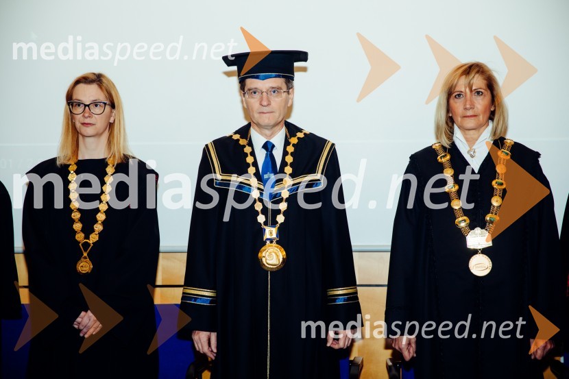 izr. prof. dr. Polona Šprajc, Univerza v Mariboru; prof. dr. Zdravko Kačič, rektor Univerze v Mariboru;  ... Ob Rektorjevem dnevu podelili priznanja in nagrade Univerze v Mariboru