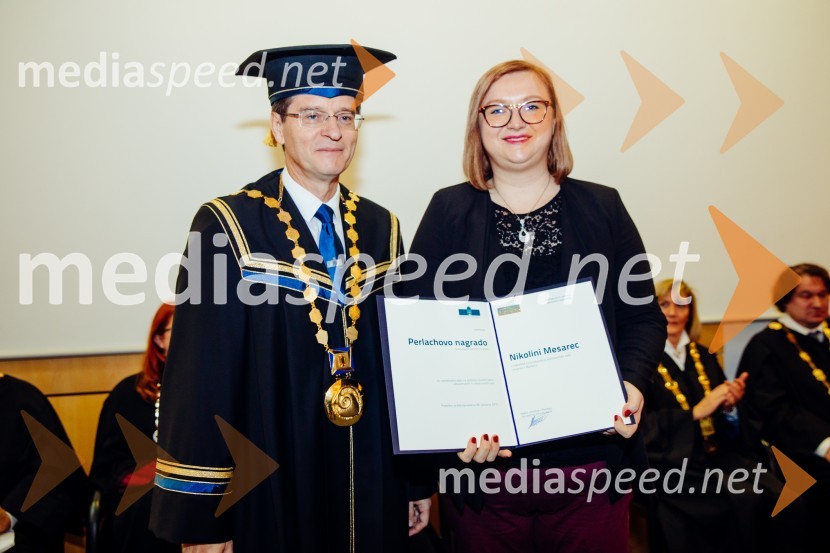 prof. dr. Zdravko Kačič, rektor Univerze v Mariboru;  Nikolina Mesarec, Fakulteta za kmetijstvo in biosistemske vede, Univerza v MariboruOb Rektorjevem dnevu podelili priznanja in nagrade Univerze v Mariboru